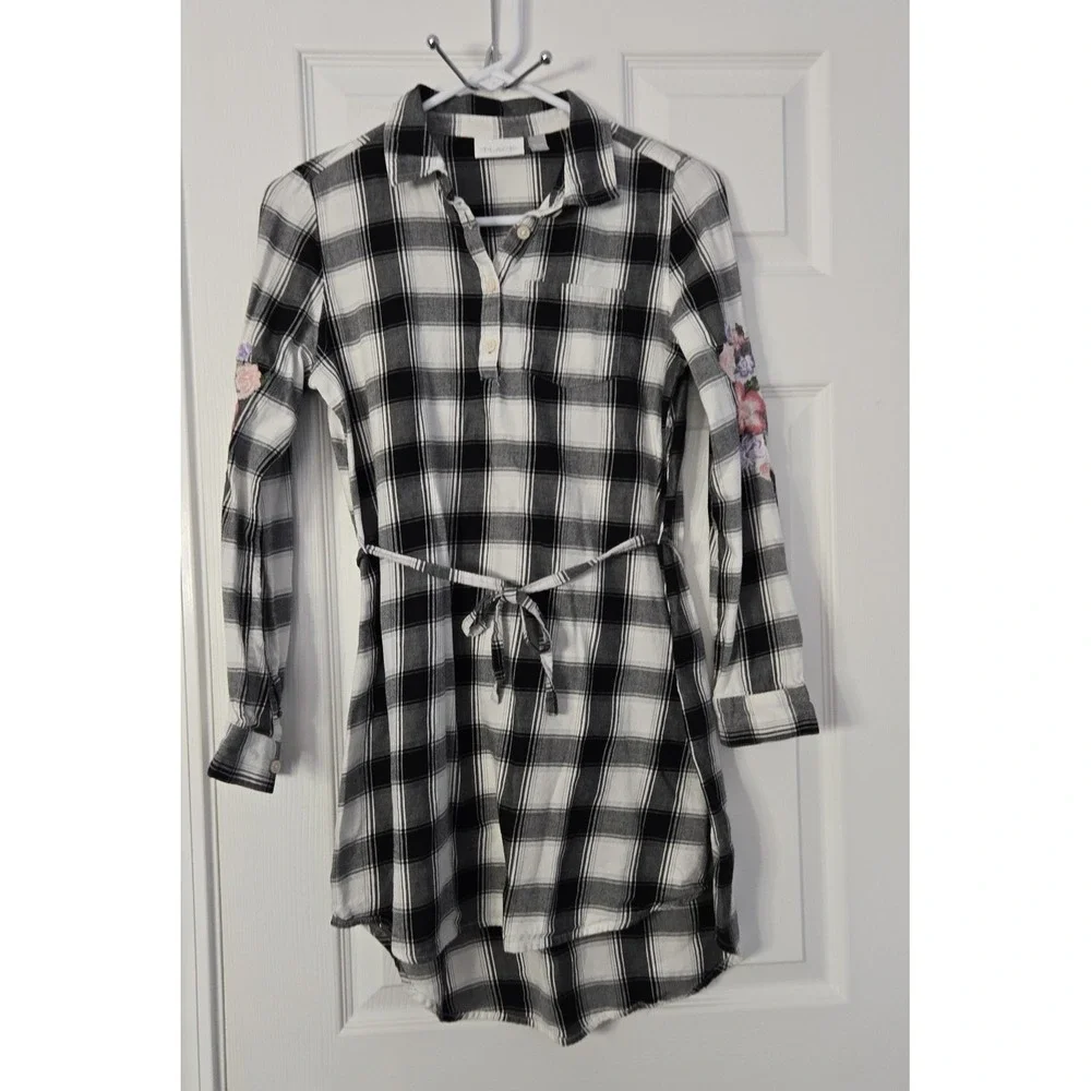 Children's Place Long Sleeve Cotton Shirt Dress Size XL Black & White.‎